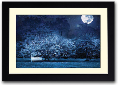 

Bench in park at night Fine Art Print(14 inch X 20 inch, Framed)