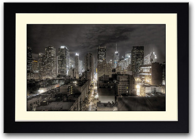 

City Skyscrapers View At Night Fine Art Print(14 inch X 20 inch, Framed)