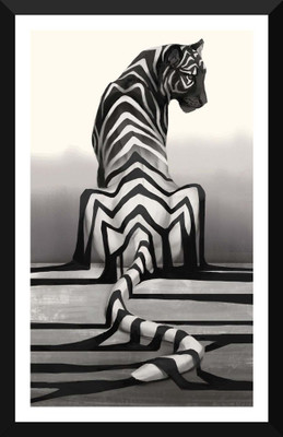 

Tallenge - Contemporary Art - Black And White Melting Tiger - Large Size Ready-to-hang Framed Art Print On - Large Size Framed Art Print On Photographic Paper(14 inch X 24 inch, Framed)