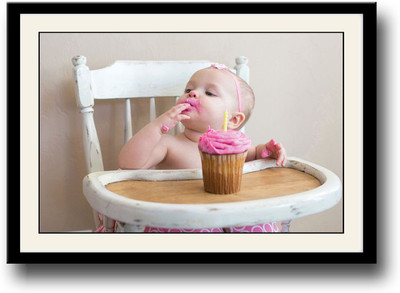 

Baby enjoying pink cake Fine Art Print(10 inch X 14 inch, Framed)