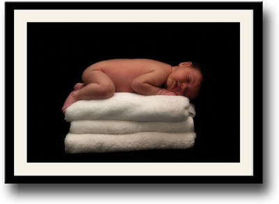 

Baby sleeping on towels Fine Art Print(10 inch X 14 inch, Framed)
