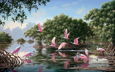 

DIGITAL PAINTING WALL HD WALLPAPER ART PAPER BIRD AT LAKE MARVELOUS Fine Art Print(19 inch X 13 inch, Rolled)