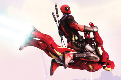 

Deadpool Flying on Iron Man Paper Print(12 inch X 18 inch, Rolled)