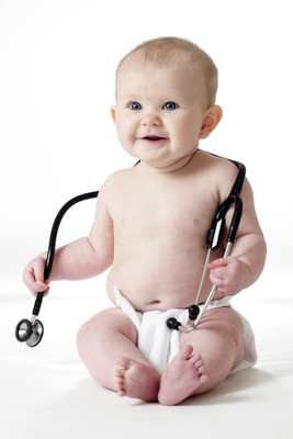 

Child's Love - Cute Baby with Stethoscope Paper Print(18 inch X 12 inch, Streched)