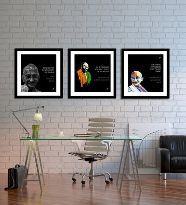 

Tallenge - Mahatma Gandhi Inspirational Quotes In Hindi With Black Background - Set of 3 Framed Art Prints On Photographic Paper(15 inch X 15 inch, Framed)