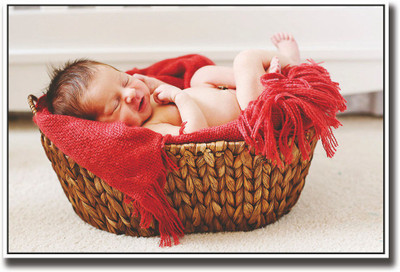 

Cute baby sleeping in wooden basket Fine Art Print(12 inch X 18 inch, Rolled)