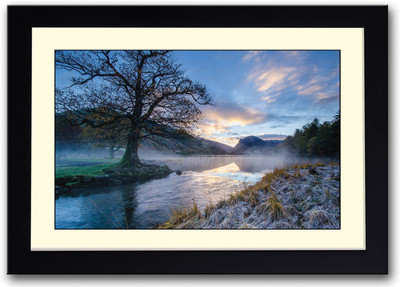 Morning River Scenery Fine Art Print(14 inch X 20 inch, Framed)