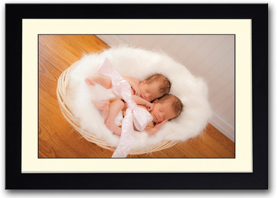 

Two Babies Sleeping On A Fur Basket Fine Art Print(14 inch X 20 inch, Framed)