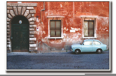 

Posterhouzz Small vintage blue car on road Fine Art Print(12 inch X 18 inch, Rolled)