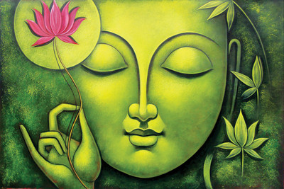 

GREEN BUDDHA 12X18 INCHES Fine Art Print(12 inch X 18 inch)