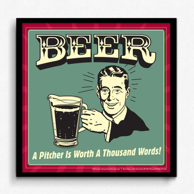 bCreative Beer A Pitcher Is Worth A Thousand Words (Officially Licensed) Framed Paper Print(13 inch X 13 inch)