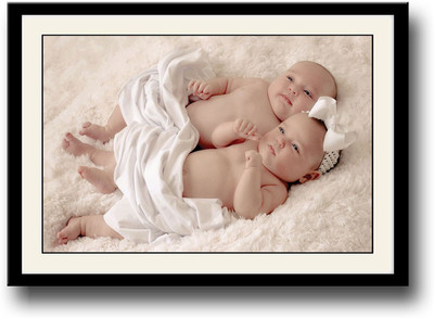 Two Cute babies Fine Art Print(10 inch X 14 inch, Framed)