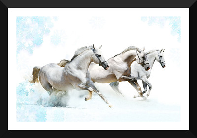 

Tallenge - White Horses Running - Large Size Ready To Hang Framed Digital Art Print On Photographic Paper(15 inch X 24 inch, Framed)