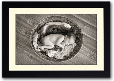 

Baby Sleeping In Basket B&W Fine Art Print(14 inch X 20 inch, Framed)