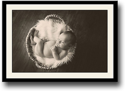 

Cute Baby in Basket b&w Fine Art Print(10 inch X 14 inch, Framed)