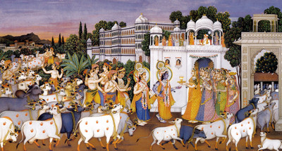 

Krishna and Balaram with A Herd Of Cows - Medium Size Rolled Digital Art Print On Photographic Paper(24 inch X 12 inch, Rolled)