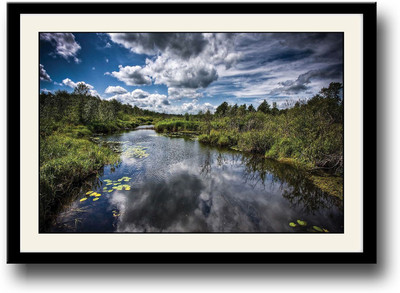 

River flowing in forest Fine Art Print(10 inch X 14 inch, Framed)