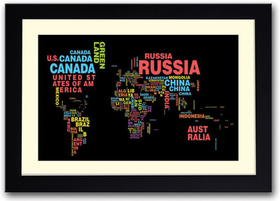 

World Map Typography Fine Art Print(14 inch X 20 inch, Framed)
