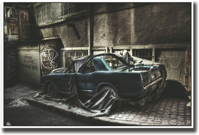 

Vintage car covered and parked Fine Art Print(12 inch X 18 inch, Rolled)