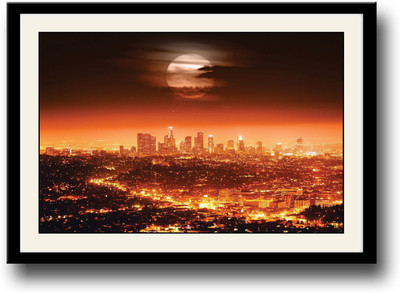 

Cloud Covered Moon shining on city Fine Art Print(10 inch X 14 inch, Framed)
