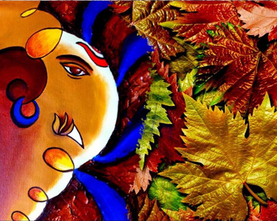 81% OFF on Painting Without Frame - Ganesha Leaf Canvas Art(18 inch X 22 inch)