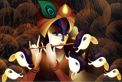 

KRISHNA COWS 12X18 INCHES Fine Art Print(12 inch X 18 inch)
