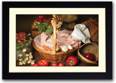 

Cute Baby Chef In Vegetable Basket Fine Art Print(14 inch X 20 inch, Framed)
