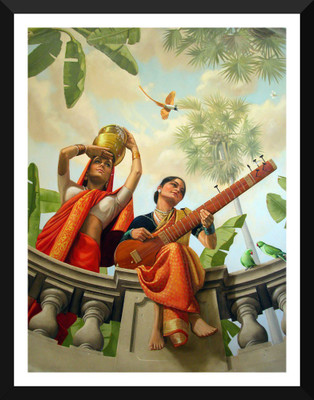 

Tallenge - Indian Women - Oil Painting - Medium Size Ready-to-hang Framed Art Print On - Medium Size Framed Art Print On Photographic Paper(14 inch X 18 inch, Framed)