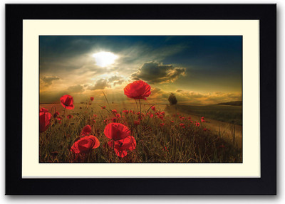 

Red Flowers in sunlight Fine Art Print(14 inch X 20 inch, Framed)