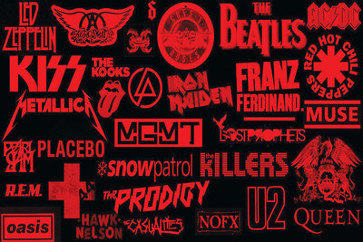 

BAND NAMES RED 12X18 INCHES Fine Art Print(12 inch X 18 inch)