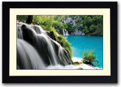 

Serene Waterfall blue water Fine Art Print(14 inch X 20 inch, Framed)