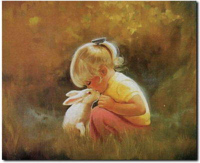 75% OFF on Stybuzz Little Girl With Rabbit Painting Frameless Canvas Art(22 inch X 18 inch)