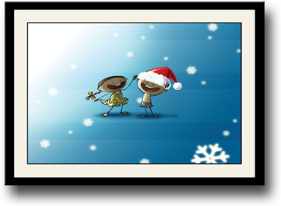 

Girl & Boy with Christmas cap Fine Art Print(10 inch X 14 inch, Framed)
