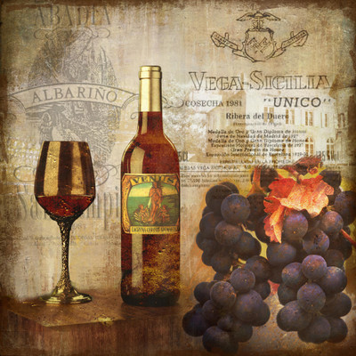 

Wine And Grapes Vintage Art - Medium Size Ready To Frame Rolled Digital Art Print On Photographic Paper(18 inch X 18 inch, Rolled)