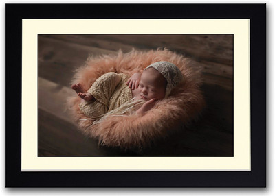 

Baby In Cute Orange Fur Basket Fine Art Print(14 inch X 20 inch, Framed)