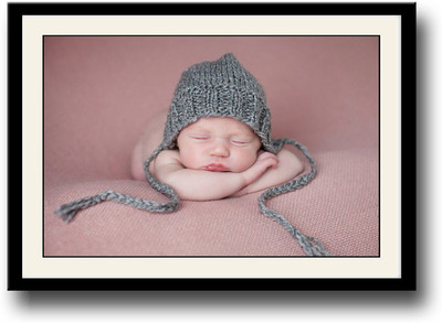 

Adorable newborn baby with grey cap Fine Art Print(10 inch X 14 inch, Framed)