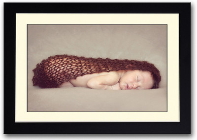 

Adorable Cute Newborn Baby In Brown Net Fine Art Print(14 inch X 20 inch, Framed)