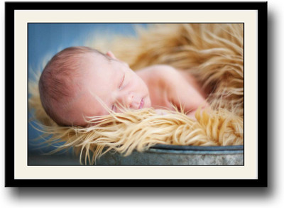 Baby sleeping in golden fur Fine Art Print(10 inch X 14 inch, Framed)