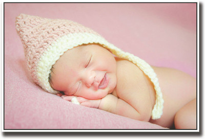 Baby with pink and white hat Fine Art Print(12 inch X 18 inch, Rolled)