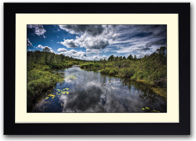 

River flowing in forest Fine Art Print(14 inch X 20 inch, Framed)