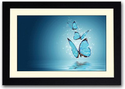 Blue Butterflies Fine Art Print(14 inch X 20 inch, Framed)