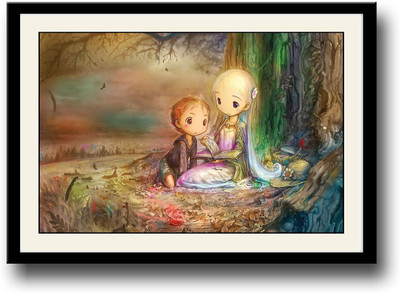 

Cartoon boy girl storytelling Fine Art Print(10 inch X 14 inch, Framed)
