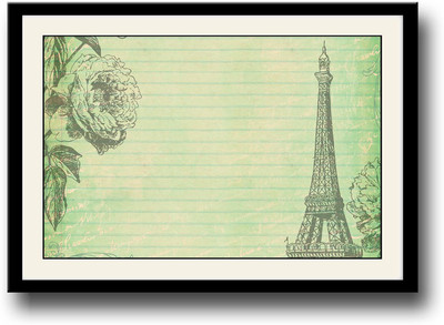 

Green flower and Eiffel tower pattern Fine Art Print(10 inch X 14 inch, Framed)