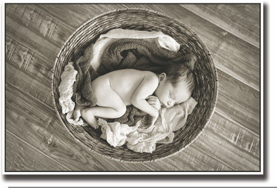 

Posterhouzz Baby sleeping in basket b&w Fine Art Print(12 inch X 18 inch, Rolled)
