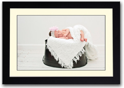 Baby Sleeping On Black Bucket Fine Art Print(14 inch X 20 inch, Framed)