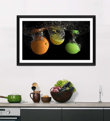 

Tallenge Art For Kitchen - Nutritious Fruit Splash - Framed Art Print On Photographic Paper(24 inch X 12 inch, Framed)