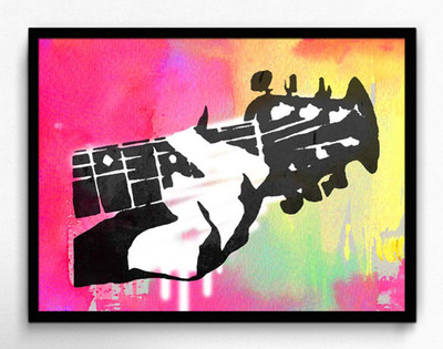 Seven Rays Guitar Pop Art Framed (Small)(13 inch X 17 inch)