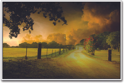 Country Side Road Under Orange Sky Paper Print(12 inch X 18 inch)