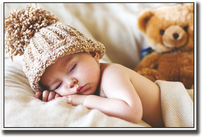 

Baby sleeping with brown teddy Fine Art Print(12 inch X 18 inch, Rolled)