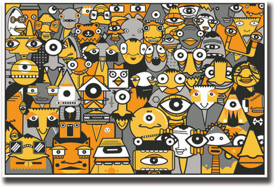 

Cartoon faces with big eyes Fine Art Print(12 inch X 18 inch, Rolled)